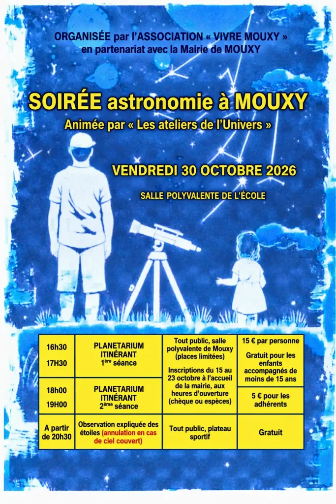 Soirée astronomie le vendredi 30 octobre 2026 à la salle polyvalente de l'école
